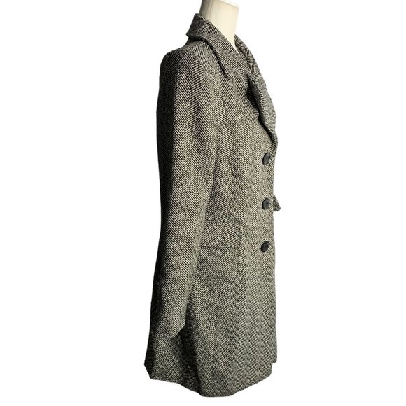 Vintage 90s Last Kiss Wool Blend Over Coat XL Black White Lined Pockets Buttons - Picture 5 of 6
